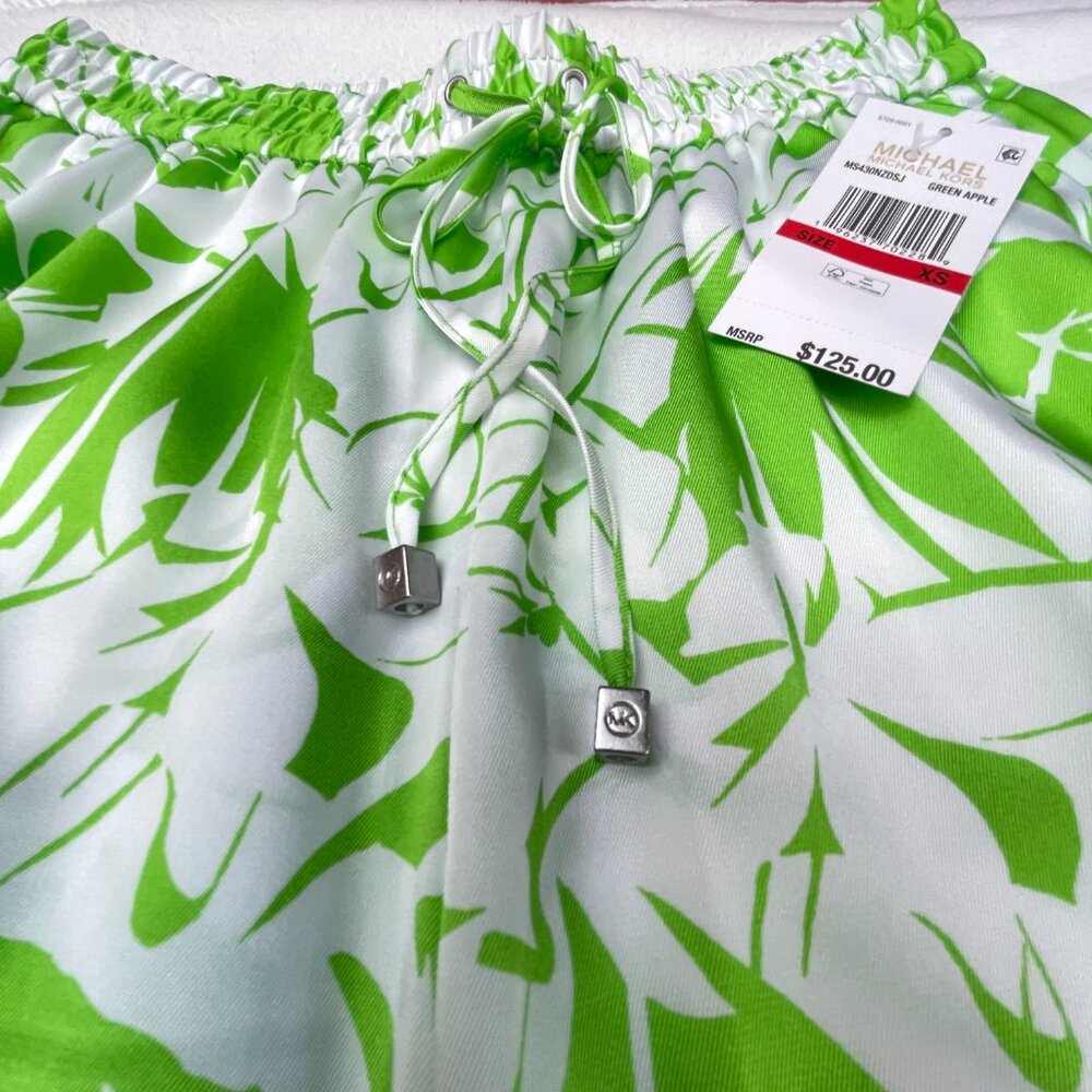 NWT MICHAEL KORS Covet up High Rise Wide Leg Satin Palm Print Pants - Picture 4 of 12